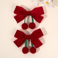 thumbnail image 1 of Velvet Ribbon Hair Bow Clips - 2 PCS Cute Hair Bow Clips with Red Cherry Ball Handmade Alligator Barrettes Pins Bowknot Party Dress Decor Accessories for Girls, 1 of 7