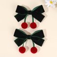 thumbnail image 1 of Velvet Ribbon Hair Bow Clips - 2 PCS Cute Hair Bow Clips with Red Cherry Ball Handmade Alligator Barrettes Pins Bowknot Party Dress Decor Accessories for Girls, 1 of 7