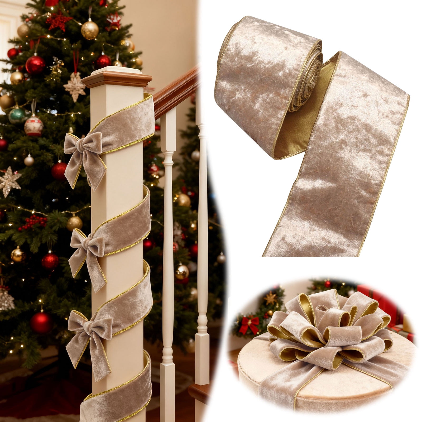 Velvet Ribbon for Wrapping, 3.94 Inch Wide x 10 Yards Christmas Silk ...