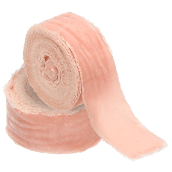 Velvet Ribbon for Gift Wrapping 1-1/2 Inch x 3 Yard Handmade Frayed Vintage Ribbons, 2 Roll Pink