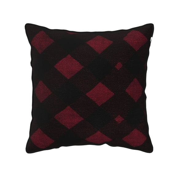 Velvet Rimmed Pillowcase Is Not Easy To Open Line Deformation Invisible Zipper Opening And Closing Only Pillowcase Does Not Contain Pillow Core Argyle Plaid Darkred_4 18"X18"