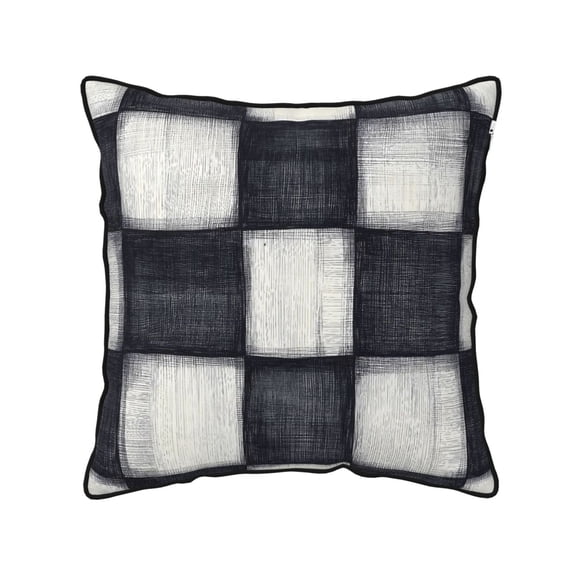 Velvet Rimmed Pillowcase Is Not Easy To Open Line Deformation Invisible Zipper Opening And Closing Only Pillowcase Does Not Contain Pillow Core Darkgray Checked Hand-Drawn Sketch_2 16"X16"