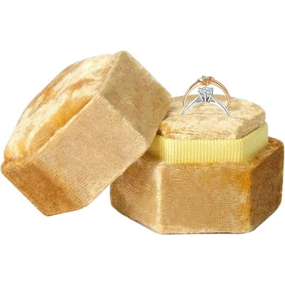 Velvet Ring Bearer Box Engagement Octagon Square Double Slots Wedding Engagement Heirlooms Vintage Proposal Display Holder Jewelry Storage for DIY Valentine Gift Storage Box(Yellow)