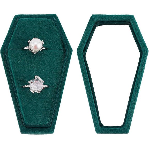 Velvet Ring Box Green 2 Slots Wedding Jewelry Ring Box Case Gothic Coffin Ring Storage Box with Velvet Inside for Proposal Ceremony Engagement Jewelry Earrings Organizer Valentine's Day Gift DIY