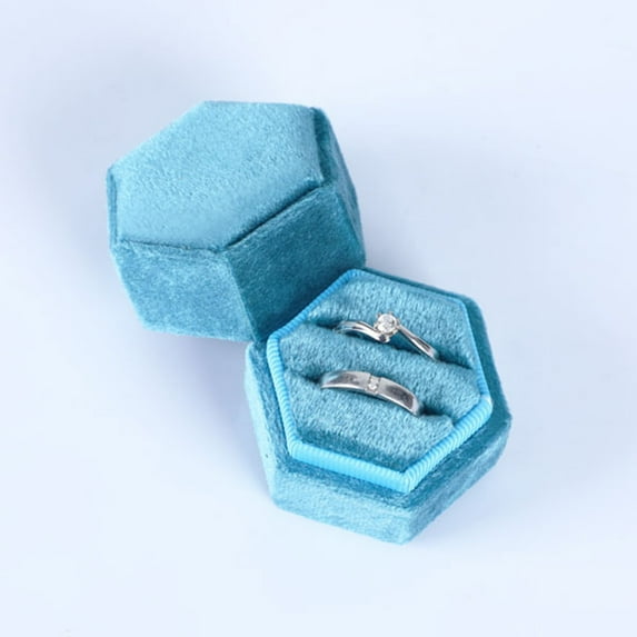 Velvet Ring Box, Hexagonal Jewelry Storage Box, Flock Material With Soft Interior, Portable Ring Organizer, Elegant For Travel And Display