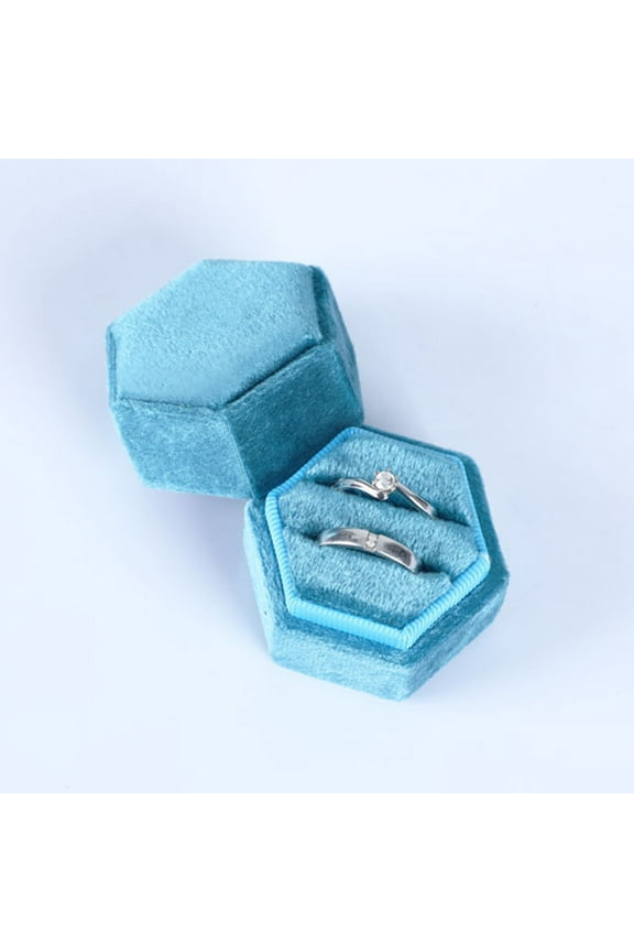 Velvet Hexagonal Ring Box Jewelry Storage Organizer for Engagement Wedding Proposal, Soft Plush Interior Protects Rings from Scratches, Portable Compact Box for Travel Display Special