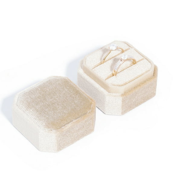 Velvet Ring Box, Octagon Velvet Jewelry Ring Box Storage 2 Slots Ring Holder Box for Proposal, Engagement, Wedding Ceremony