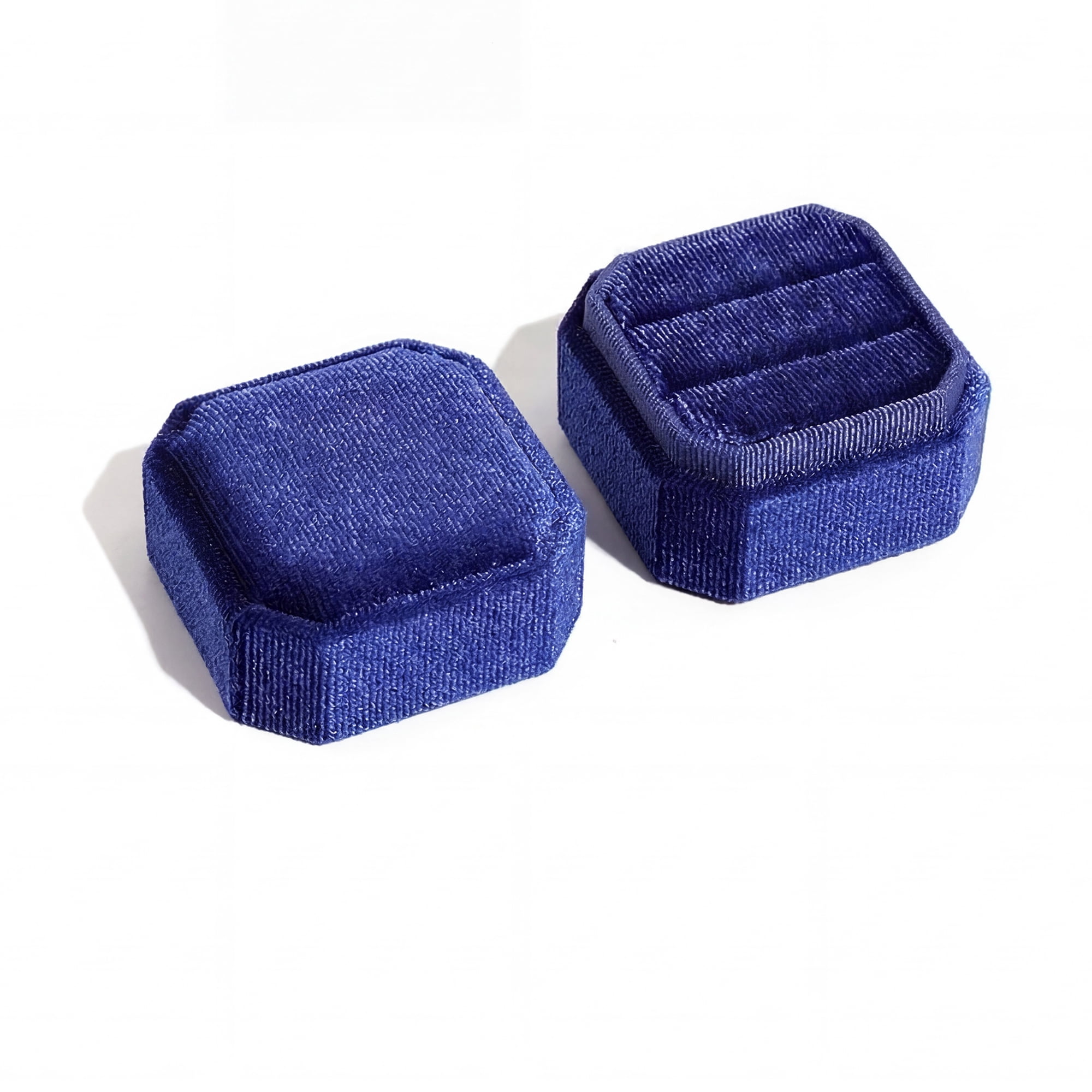Velvet Ring Box for Proposal Engagement Wedding Ceremony Storage 2 Slots Blue