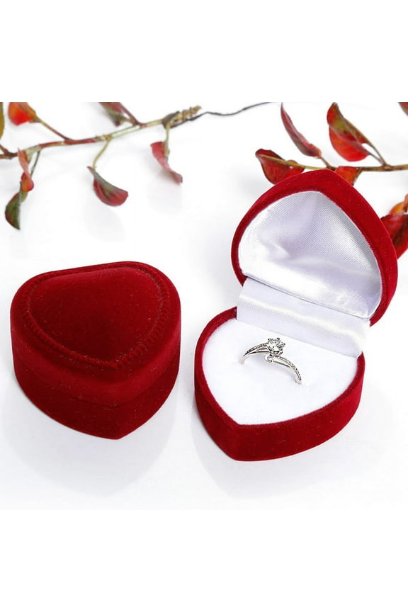 Velvet Ring Boxes for Wedding Jewelry Storage Case Heart Dark Red 4.8x4.8x3.5cm