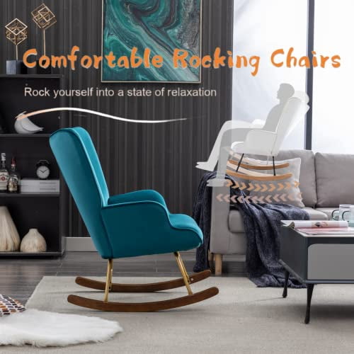 Velvet Rocking Chair Nursery Rocking Chair Indoor Tufted Wingback ...