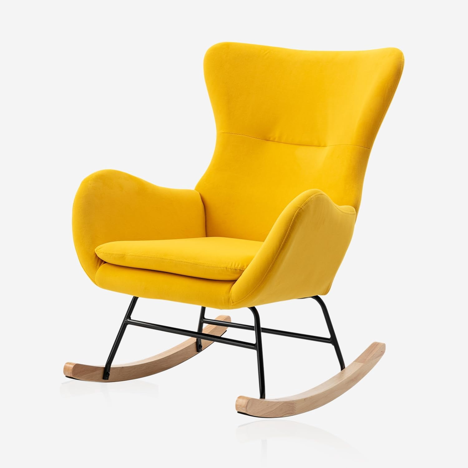 Velvet Upholstered Rocking Chair - High Back Glider For Nursery, Living Room, Bedroom (Blue)