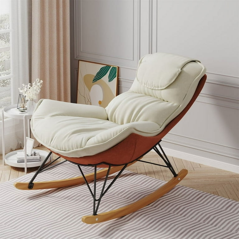 Velvet Rocking Chair with Thickened Cushion, Comfy Glider Rocker