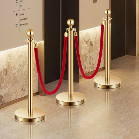 Velvet Rope Barrier Stanchion Post Set (6Pcs) - Crowd Management for Hotel, Party, Theater with Non-Slip Base