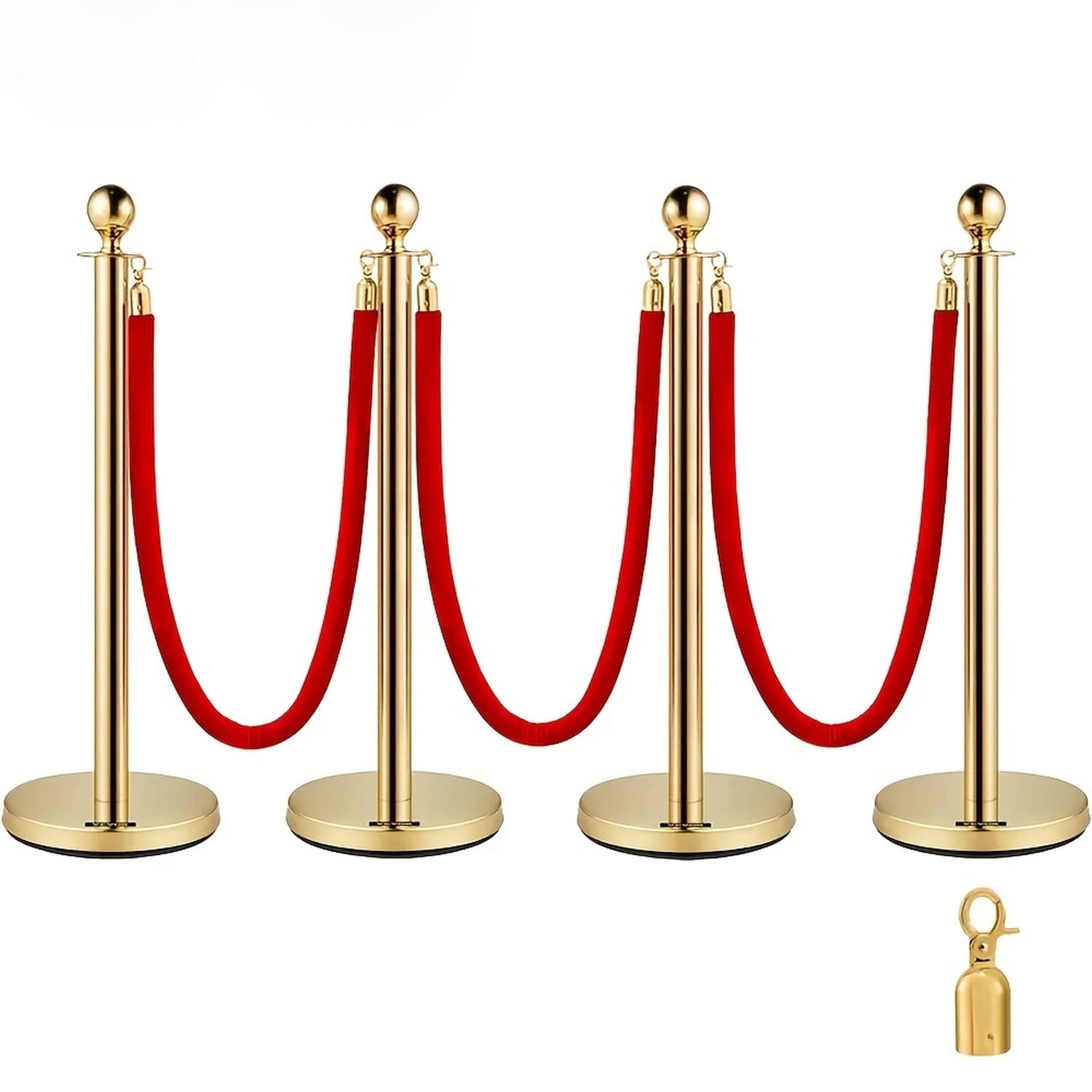 Velvent Rope 4 PCS Gold Stanchions with Red Velvet Ropes-Red Carpet Party Crowd ...