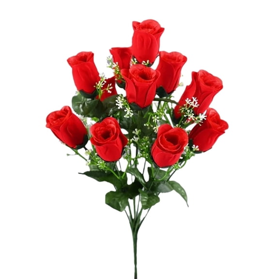Velvet Rose Bouquet, Artificial Fabric Rose Bouquet - 3D Petal Triangular Leaf Design, Bendable Stem Easy to Shape, Hydrangea Accent for Home Table Wedding Birthday Window Sill Decor,Red 10 flowers