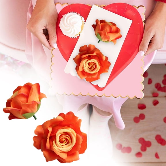 Velvet Rose Head Flower 2.5" Realistic Petals for Wedding Bouquet DIY Home Photography Prop Includes 1 Piece (Orange-yellow)