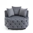thumbnail image 1 of Velvet Round Barrel Chair, 40.6" Width Tufted Accent Chair with  3 Pillows and Solid Wood Legs, Upholstered Sofa Chair Leisure Chair for Living Room Bedroom Apartment, Gray, 1 of 7