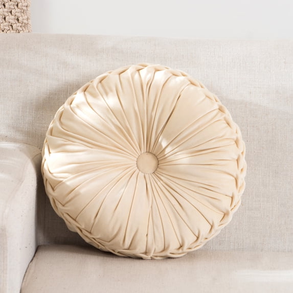 Velvet Round Decorative Pillow for Couch 15-Inch (Cream)