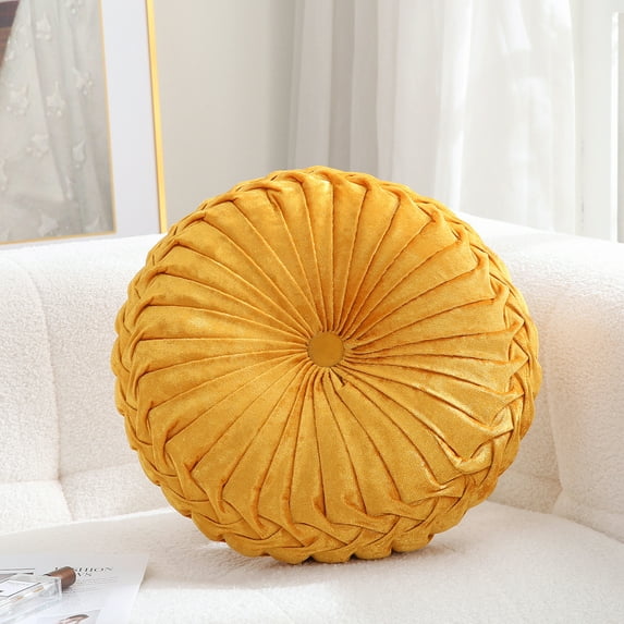 Velvet Round Decorative Pillow for Couch 15-Inch (Yellow)