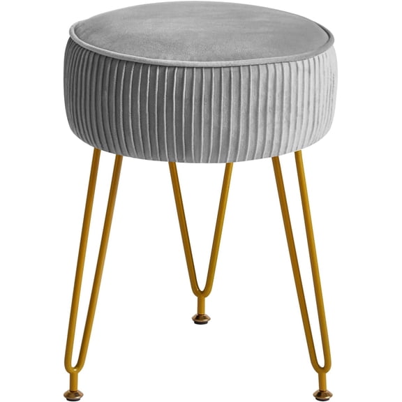 Velvet Round Footrest Ottoman, Makeup Vanity Stool Side Table, Dressing Table Seat, Pouf Couch Stool, Golden Steel Legs, Gray