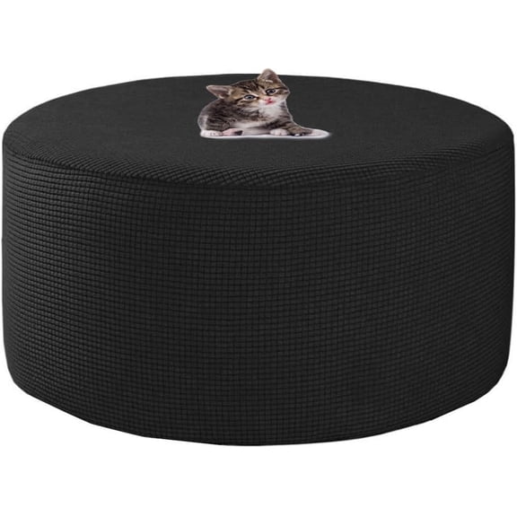 Velvet Round Ottoman Cover Stretch Ottoman Slipcover Footstool Protector Removable Ottoman Furniture Protector for Footrest Ottoman with Elastic Bottom (Color : Carbon Black, Size : 23-28inch)
