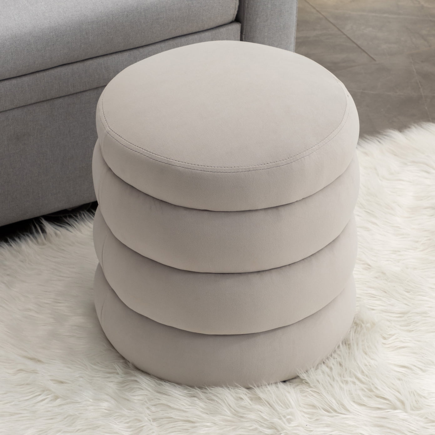 Velvet Round Ottoman, Upholstered Footrest Stool Compact Size Footstool ...
