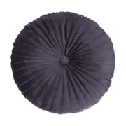 Velvet Round Pumpkin Throw Pillow With Center Button, Dark Gray, Decorative Floor Cushion For Sofa Couch And Chair