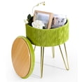 thumbnail image 1 of Velvet Round Storage Ottoman, Modern Foot Stool Vanity Stool with Metal Legs & Tray Top Coffee Table, Ottoman with Storage for Living Room Bedroom (Matcha), 1 of 7