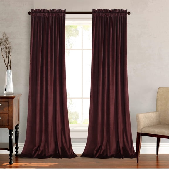 Velvet Ruby Wine Curtain Set 52 W x 96 L Rod Pocket Thermal Insulated Drapes 2 Panels