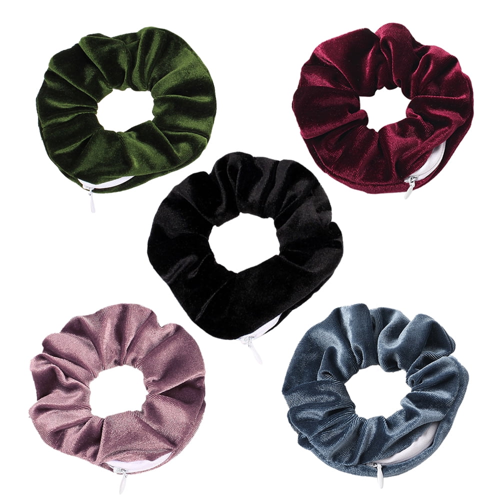 Velvet Scrunchie with Zipper Pocket Elastic Hair Tie Fashion Hair Accessories-