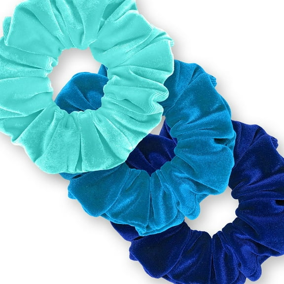 Velvet Scrunchies 3-Pack Gift Set Premium Plush Ponytail Holder Made in the USA Aqua Dark Turquoise Royal
