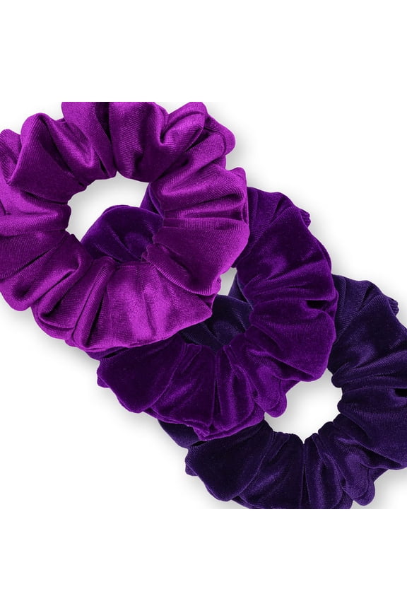 Velvet Scrunchies 3-Pack Gift Set Premium Plush Ponytail Holder Made in the USA Dark Orchid Purple Dark Purple