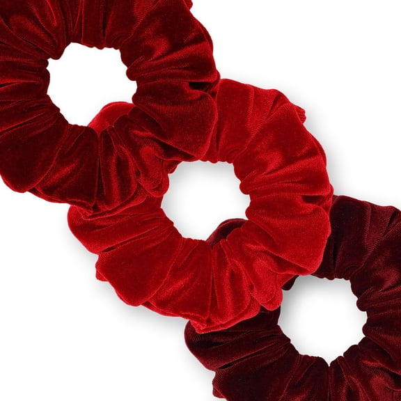 Velvet Scrunchies 3-Pack Gift Set Premium Plush Ponytail Holder Made in the USA Dark Red Red Maroon