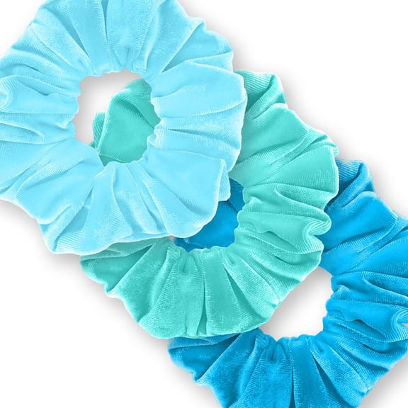 Velvet Scrunchies 3-Pack Gift Set Premium Plush Ponytail Holder Made in the USA Light Blue Aqua Turquoise