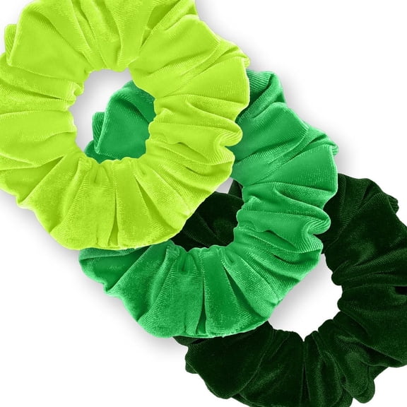 Velvet Scrunchies 3-Pack Gift Set Premium Plush Ponytail Holder Made in the USA Lime Kelly Green Forest