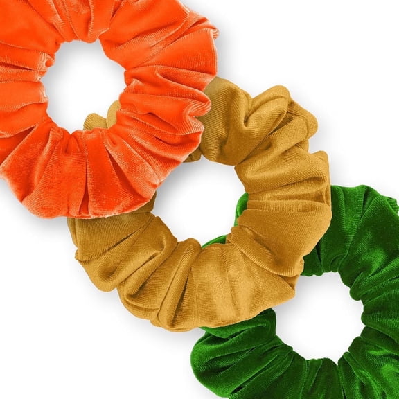 Velvet Scrunchies 3-Pack Gift Set Premium Plush Ponytail Holder Made in the USA Orange Gold Green