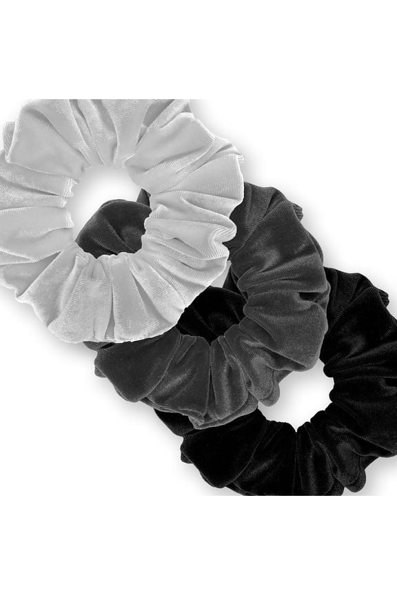 Velvet Scrunchies 3-Pack Gift Set Premium Plush Ponytail Holder Made in the USA Silver Charcoal Black
