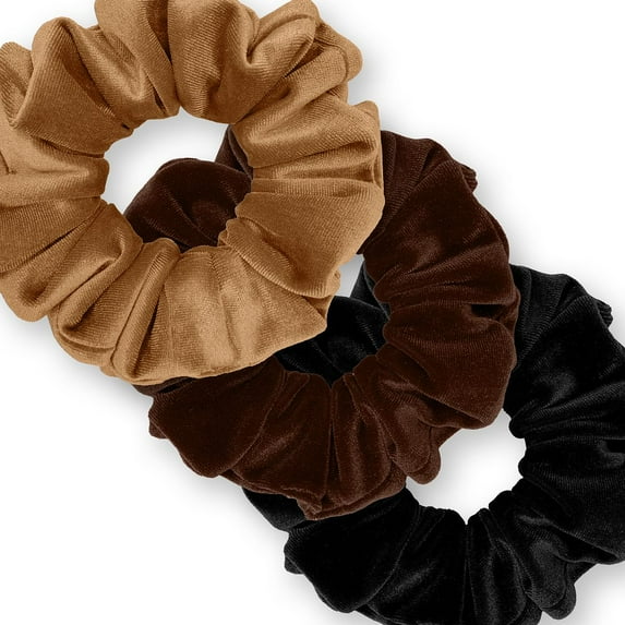 Velvet Scrunchies 3-Pack Gift Set Premium Plush Ponytail Holder Made in the USA Toffee Brown Black