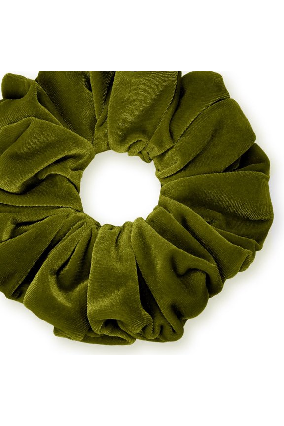Velvet Scrunchies King Size Olive XXL Plush Ponytail Holders Oversized Big Made in the USA