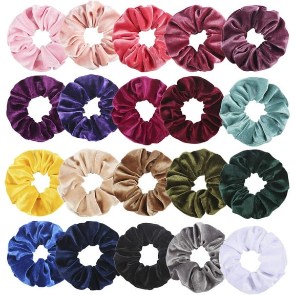 Velvet Scrunchies for Thick Hair, Hair Scrunchies for Women and Girls, Big Scrunchies for Ponytail Holder, with Storage Bag, 20 Pcs