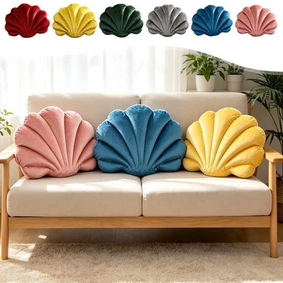 Velvet Seashell Throw Pillow Cushion - Soft Lint Shell Shape Decorative Accent Pillow, Cozy Backrest, Plush Support, Versatile Home Sofa Couch Bed Decor
