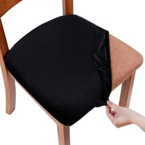 Velvet Seat Covers for Dining Room Chair Set of 2, Stretch Fit Removable Washable Chair Seat Cushion Protector Slipcovers with Ties, Black