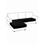 Velvet Sectional Couch Covers 3 Pieces Velvet Sofa Stretch Covers L Shape Separate Couch Covers Sofa 2 Seater + 1 Chaise, Black