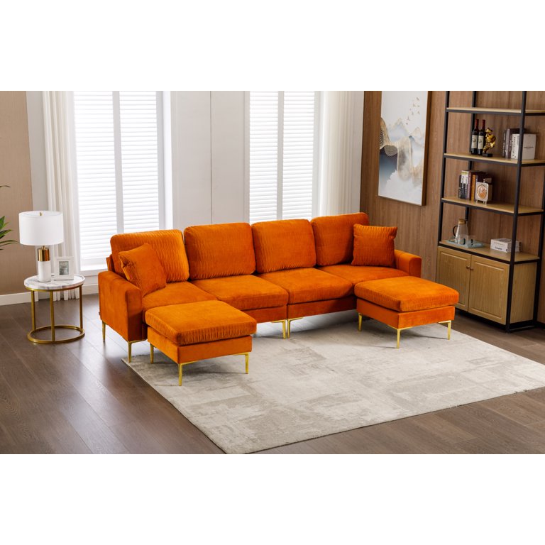 Velvet Sectional Sofa with 2 Ottoman, 113.39