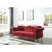 Velvet Sectional Sofa, Tufted Living Room Couch, Ruched Arm Style - 82" Wide