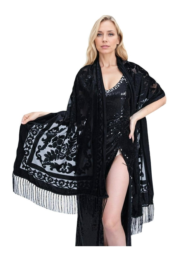Velvet Shawl with Fringe Shawl for Women scarf Handmade Indian Wraps for women with Tassel