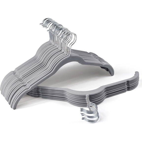 UniVerse Premium Velvet Shirt Hangers 30 Pack, Space-Saving Non-Slip Felt Hanger with 360° Swivel Hook, Slim Flocked Hangers for Strappy Dresses, Blouses, Tank Tops(Grey)