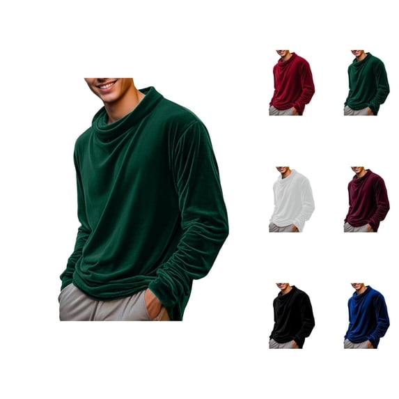 Velvet Shirt Men Fall Winter Long Sleeve Cowl Neck Loose Fit Soft Comfortable Warm Shirt Pullover Tops
