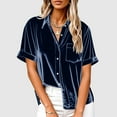 thumbnail image 1 of Velvet Shirt Women Short Sleeve Lapel Collar Dressy Blouses Holiday V Neck Tshirts with Chest Pocket Loose Fitted Button Down Top Trendy Outfits, 1 of 6