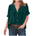 thumbnail image 1 of Velvet Shirt for Women Lapel V Neck Solid Shirt Summer Tee Shirts Casual Roll Up Short Sleeve Button Down Blouses, 1 of 6